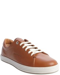 Salvatore Ferragamo Brown Leather Layered Sneakers