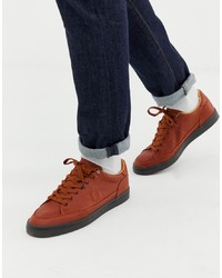 Fred Perry Deuce Premium Leather Trainers In Tan