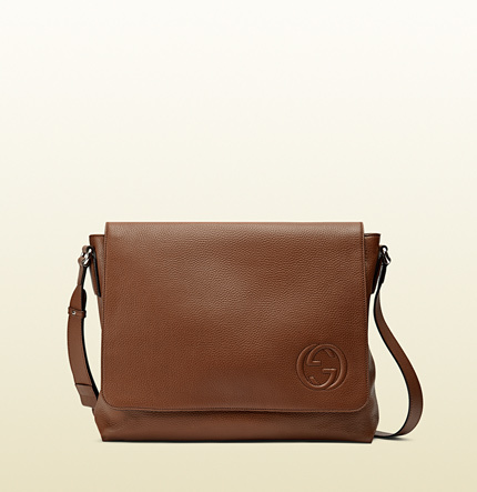 gucci brown leather messenger bag