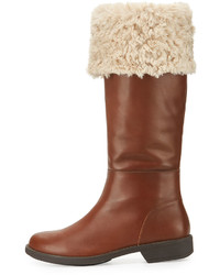 Taryn Rose Avis Mid Calf Leather Boot With Faux Fur Tan