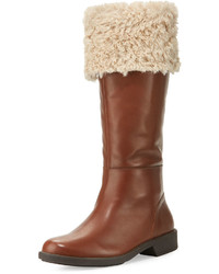 Taryn Rose Avis Mid Calf Leather Boot With Faux Fur Tan