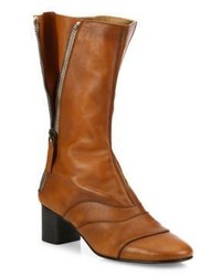 Chloé Chloe Lexie Mid Calf Zipper Leather Boots