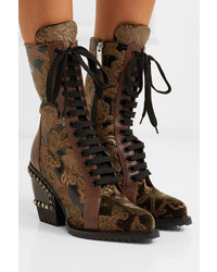 Chloé Rylee Studded Brocade And Appliqud Leather Ankle Boots