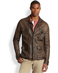 Brown Leather Military Jacket
