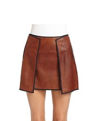 Veronica Beard Leather Mini Skirt Brandy