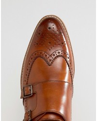 Asos Monk Shoes In Tan Leather With Natural Sole