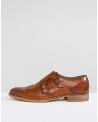 Asos Monk Shoes In Tan Leather With Natural Sole