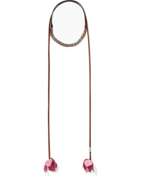 Marni Leather Silver Tone Canvas And Crystal Wrap Necklace