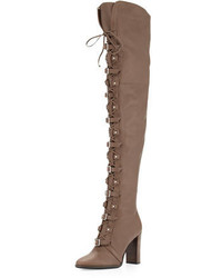 Jimmy Choo Maloy Leather 95mm Over The Knee Boot Taupe Gray