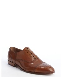 Gordon Rush Brown Leather Tooled Cap Toe Oxfords