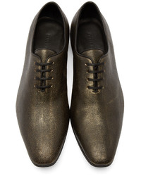 Haider Ackermann Gold And Black Distressed Leather Oxfords
