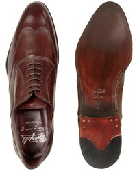 Fratelli Borgioli Handmade Burgundy Italian Leather Wingtip Oxford Shoes