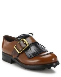 Prada Kiltie Buckle Leather Oxford Shoes