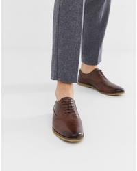 ASOS DESIGN Lace Up Shoes In Brown Leather With Emboss Detail