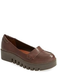 Brown Leather Platform Loafers