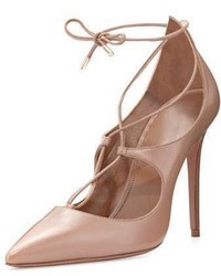 Aquazzura Christy Leather Lace Up Pump Biscotto