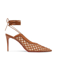Christian Louboutin Roland Mouret Cage And Curry Mesh And Woven Leather Pumps