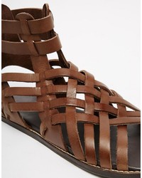 Asos Brand Gladiator Sandals In Brown Leather