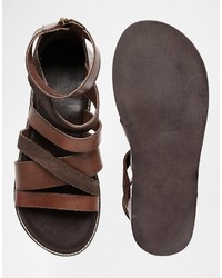 Asos Brand Gladiator Sandals In Brown Leather
