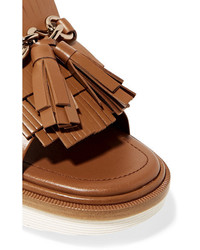 Tod's Fringed Leather Platform Sandals Tan