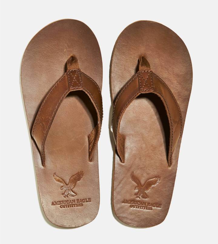 brown leather flip flops