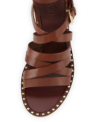 Ash Puket Leather Spiked Sandal Medium Brown