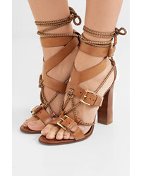 Etro Rope Trimmed Leather Sandals Tan