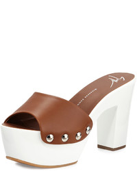 Giuseppe Zanotti White Wall Leather Platform Clog Sandal Tan