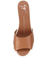 Giuseppe Zanotti White Wall Leather Platform Clog Sandal Tan