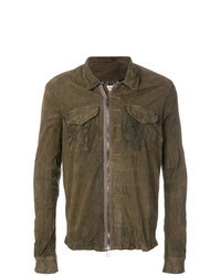 Brown Leather Shirt Jacket