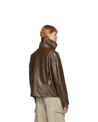 DRAE Brown Faux Leather Blouson Jacket