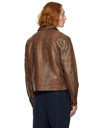 Second/Layer Brown Python Trucker Leather Jacket