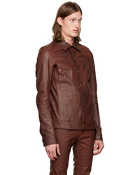 Rick Owens Burgundy Button Up Leather Jacket