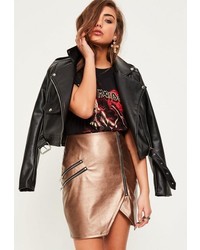 Missguided Gold Faux Leather Asymmetric Zip Detail Skirt