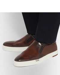Berluti Playtime Scritto Leather Slip On Sneakers