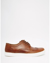 Asos Brand Casual Brogue Shoes In Tan Leather