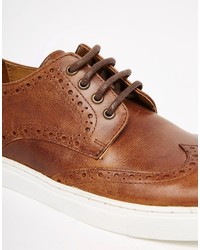 Asos Brand Casual Brogue Shoes In Tan Leather