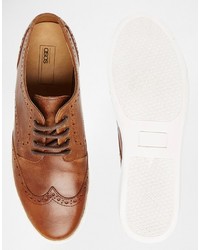 Asos Brand Casual Brogue Shoes In Tan Leather