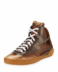 Bally Eroy Burnished Leather Mid Top Sneaker Cuir