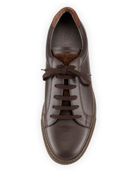 Brunello Cucinelli Lace Front Leather Sneaker Brown