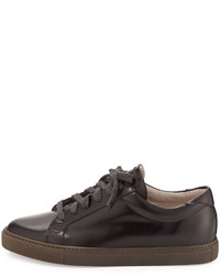 Brunello Cucinelli Leather Lace Up Sneakers Brown