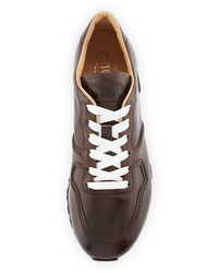 Tod's Smooth Leather Trainer Sneaker Dark Brown