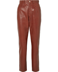 Brown Leather Tapered Pants