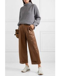 Brunello Cucinelli Cropped Leather Wide Leg Pants