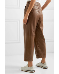 Brunello Cucinelli Cropped Leather Wide Leg Pants