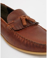 Asos Brand Tassel Loafers In Leather With Fringe