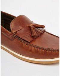 Asos Brand Tassel Loafers In Tan Leather