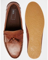 Asos Brand Tassel Loafers In Tan Leather