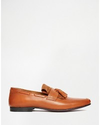 Asos Brand Tassel Loafers In Tan Leather With Fringe