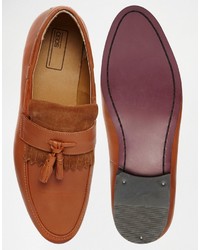 Asos Brand Tassel Loafers In Tan Leather With Fringe